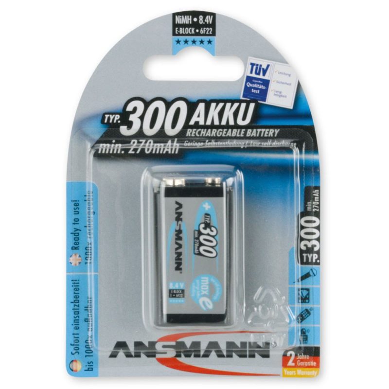 Ansmann MaxE - 1x 9V PP3 NiMH 300mAh Battery