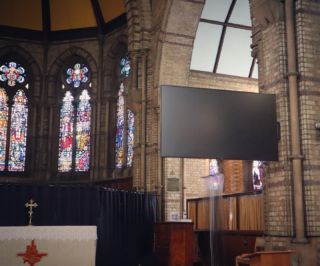 Wall mounted 86” monitor  screen on swing arm bracket. 

#avinstall #churchav #churchinstallation #avsystem #churchaudio #churchtech